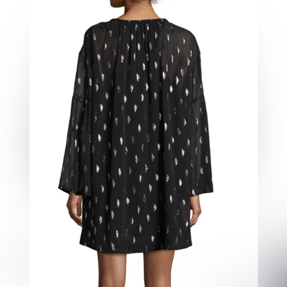 New IRO Paula Metallic Silk Tie-Front Dress Black/Silver Cotton Lined Sz 38 S - Picture 3 of 16